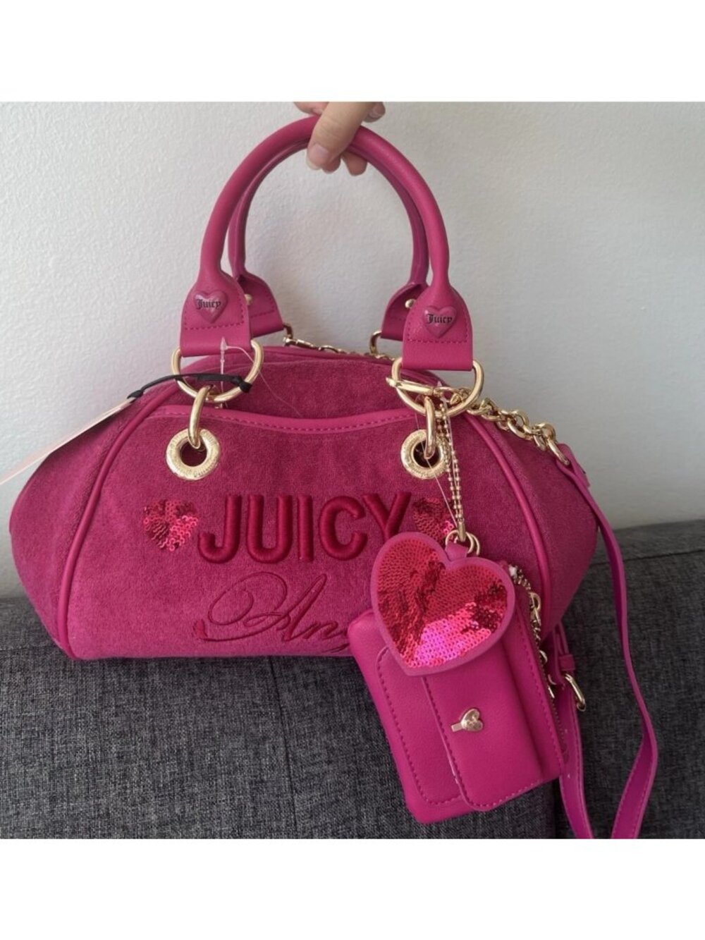 NWT Juicy Couture Juicy Angel Satchel Raspberry Tart Pink Heart Charm crossbody